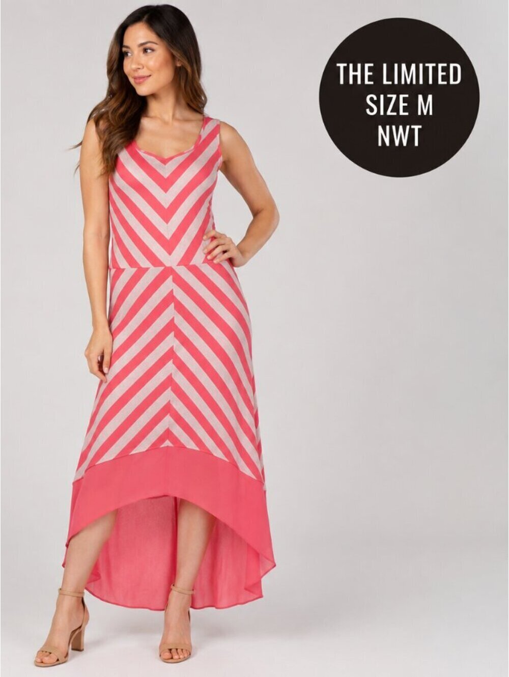 New With Tags | The Limited | Sz M | Stripe High Low Dress pink and cream